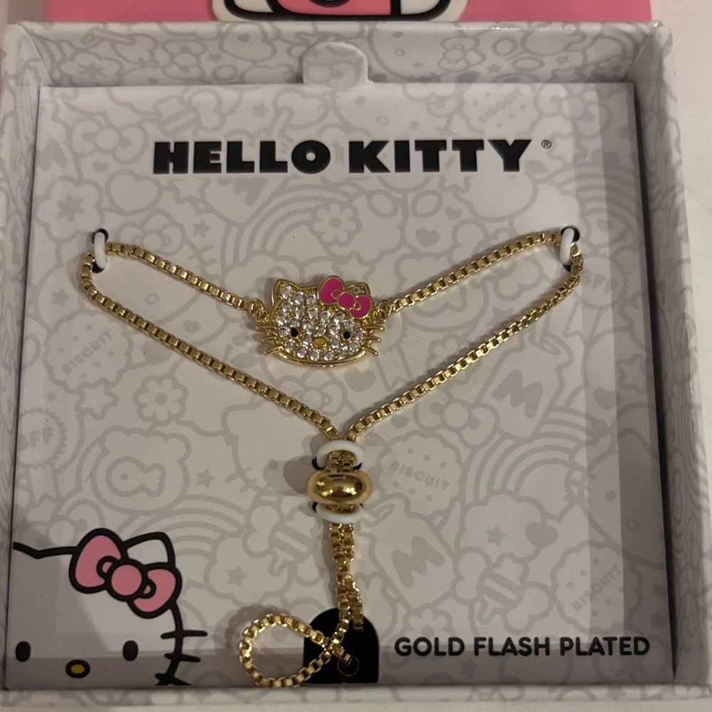 Hello Kitty Gold Lariat Braceletswith Pink Pave Accents